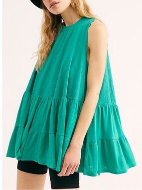 Free People Right On Time Tunic Green Aqua Size S Boho Tiered Swing Top